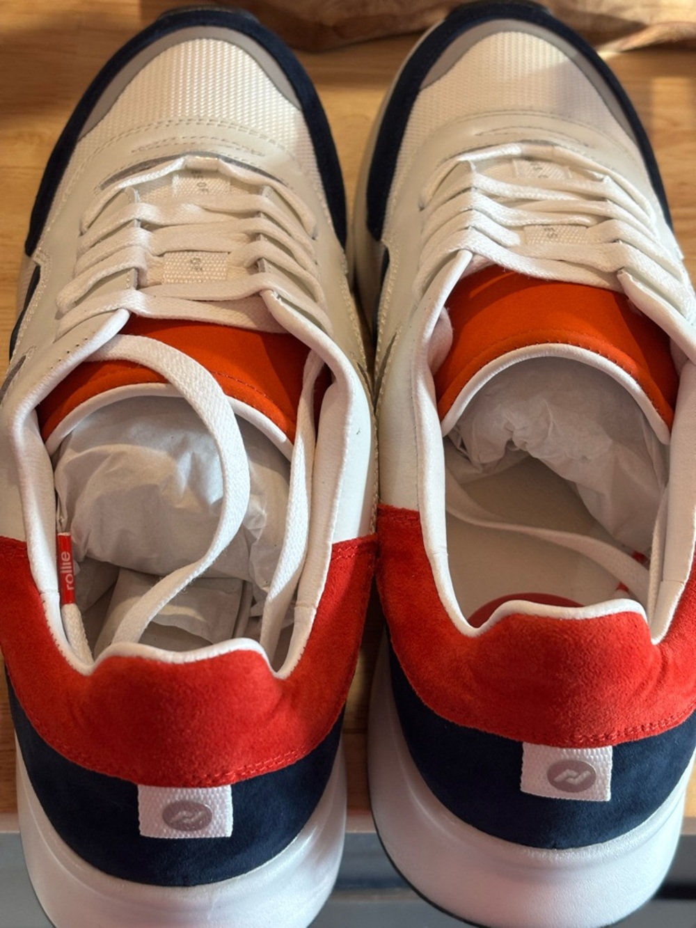 Women’s White Athletic Sneakers with Red & Navy Accents - Picture 2 of 8